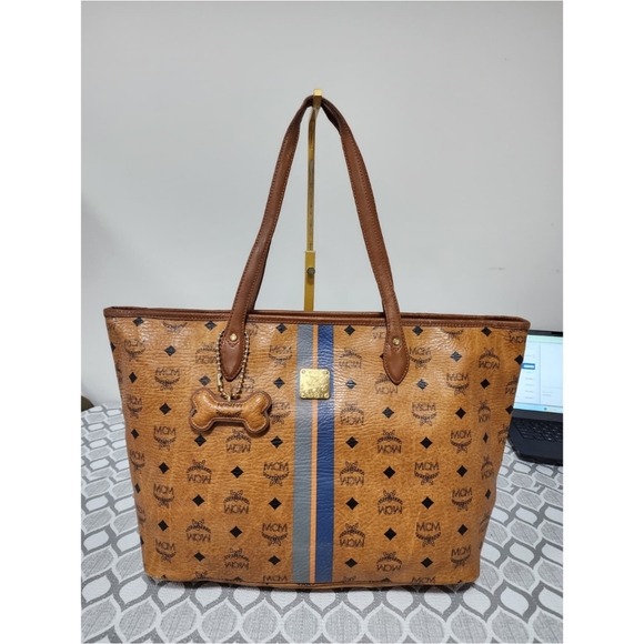 MCM Handbags - MCM Visetos Striped Shopper Tote Bag Cognac